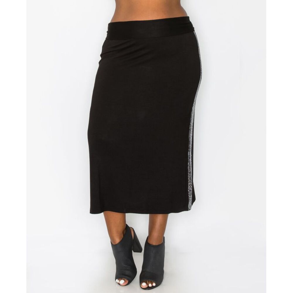 Coin 1804 Plus Size Sequin Side Contrast Fold Over Midi Skirt